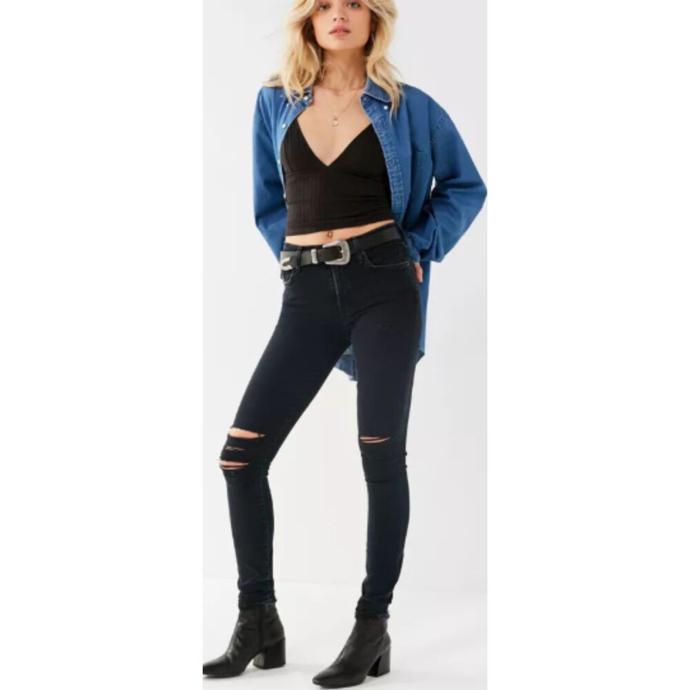Agolde Sophie Mid Rise Slim Ankle Distressed Black Jeans 27